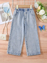 Young Girl Simple & Versatile Light Washed Blue Long Straight Jeans